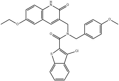 Benzo[b]thiophene-2-carboxamide, 3-chloro-N-[(6-ethoxy-1,2-dihydro-2-oxo-3-quinolinyl)methyl]-N-[(4-methoxyphenyl)methyl]- (9CI) Struktur