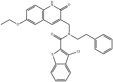 Benzo[b]thiophene-2-carboxamide, 3-chloro-N-[(6-ethoxy-1,2-dihydro-2-oxo-3-quinolinyl)methyl]-N-(2-phenylethyl)- (9CI) Struktur