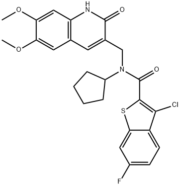 Benzo[b]thiophene-2-carboxamide, 3-chloro-N-cyclopentyl-N-[(1,2-dihydro-6,7-dimethoxy-2-oxo-3-quinolinyl)methyl]-6-fluoro- (9CI) Struktur