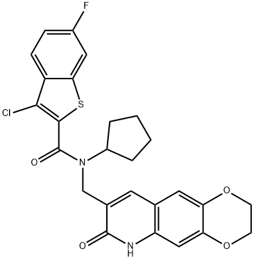 Benzo[b]thiophene-2-carboxamide, 3-chloro-N-cyclopentyl-6-fluoro-N-[(2,3,6,7-tetrahydro-7-oxo-1,4-dioxino[2,3-g]quinolin-8-yl)methyl]- (9CI) Struktur