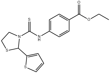 Benzoic acid, 4-[[[2-(2-thienyl)-3-thiazolidinyl]thioxomethyl]amino]-, ethyl ester (9CI) Struktur