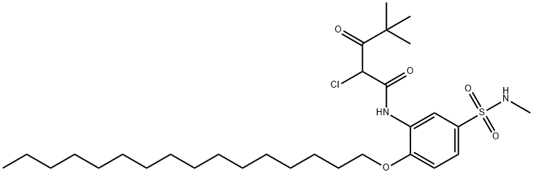 2-chloro-N-[2-(hexadecyloxy)-5-[(methylamino)sulphonyl]phenyl]-4,4-dimethyl-3-oxovaleramide Struktur