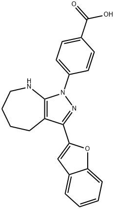 Benzoic acid, 4-[3-(2-benzofuranyl)-5,6,7,8-tetrahydropyrazolo[3,4-b]azepin-1(4H)-yl]- (9CI) Struktur