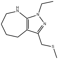 Pyrazolo[3,4-b]azepine, 1-ethyl-1,4,5,6,7,8-hexahydro-3-[(methylthio)methyl]- (9CI) Struktur