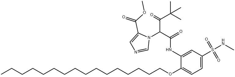 methyl 1-[1-[[[2-(hexadecyloxy)-5-[(methylamino)sulphonyl]phenyl]amino]carbonyl]-3,3-dimethyl-2-oxobutyl]-1H-imidazole-5-carboxylate Struktur