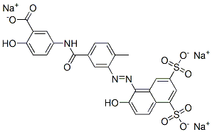 2-Hydroxy-5-[[3-[(2-hydroxy-5,7-disulfo-1-naphtyl)azo]-4-methylphenyl]carbonylamino]benzoic acid trisodium salt Struktur