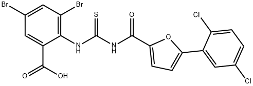 BENZOIC ACID, 3,5-DIBROMO-2-[[[[[5-(2,5-DICHLOROPHENYL)-2-FURANYL]CARBONYL]AMINO]THIOXOMETHYL]AMINO] Struktur