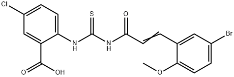 2-[[[[3-(5-BROMO-2-METHOXYPHENYL)-1-OXO-2-PROPENYL]AMINO]THIOXOMETHYL]AMINO]-5-CHLORO-BENZOIC ACID Struktur