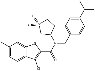 Benzo[b]thiophene-2-carboxamide, 3-chloro-6-methyl-N-[[4-(1-methylethyl)phenyl]methyl]-N-(tetrahydro-1,1-dioxido-3-thienyl)- (9CI) Struktur