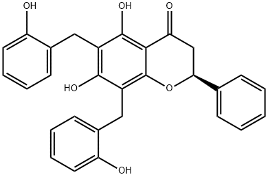 [S,(-)]-2,3-Dihydro-5,7-dihydroxy-6,8-bis[(2-hydroxyphenyl)methyl]-2-phenyl-4H-1-benzopyran-4-one Struktur