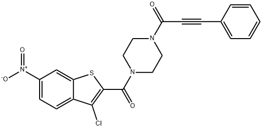 Piperazine, 1-[(3-chloro-6-nitrobenzo[b]thien-2-yl)carbonyl]-4-(1-oxo-3-phenyl-2-propynyl)- (9CI) Struktur