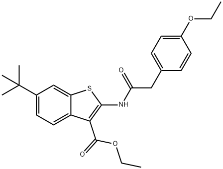 Benzo[b]thiophene-3-carboxylic acid, 6-(1,1-dimethylethyl)-2-[[(4-ethoxyphenyl)acetyl]amino]-, ethyl ester (9CI) Struktur