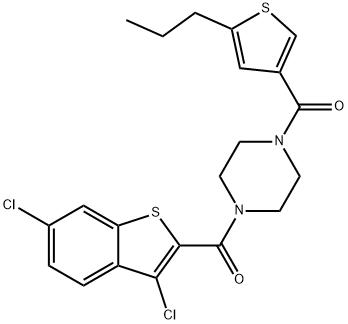 Piperazine, 1-[(3,6-dichlorobenzo[b]thien-2-yl)carbonyl]-4-[(5-propyl-3-thienyl)carbonyl]- (9CI) Struktur