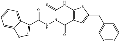 Benzo[b]thiophene-3-carboxamide, N-[1,4-dihydro-4-oxo-6-(phenylmethyl)-2-thioxothieno[2,3-d]pyrimidin-3(2H)-yl]- (9CI) Struktur