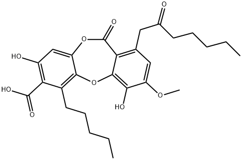 4,8-Dihydroxy-3-methoxy-11-oxo-1-(2-oxoheptyl)-6-pentyl-11H-dibenzo[b,e][1,4]dioxepin-7-carboxylic acid Struktur