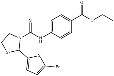 Benzoic acid, 4-[[[2-(5-bromo-2-thienyl)-3-thiazolidinyl]thioxomethyl]amino]-, ethyl ester (9CI) Struktur