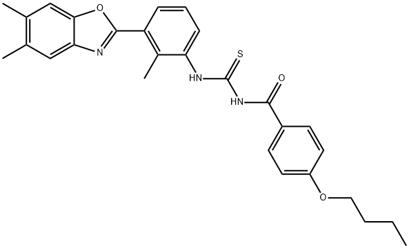 Benzamide, 4-butoxy-N-[[[3-(5,6-dimethyl-2-benzoxazolyl)-2-methylphenyl]amino]thioxomethyl]- (9CI) Struktur