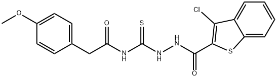 Benzo[b]thiophene-2-carboxylic acid, 3-chloro-, 2-[[[(4-methoxyphenyl)acetyl]amino]thioxomethyl]hydrazide (9CI) Struktur