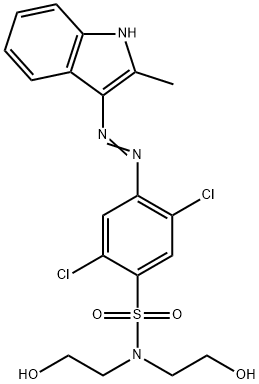 2,5-dichloro-N,N-bis(2-hydroxyethyl)-4-[(2-methyl-1H-indol-3-yl)azo]benzenesulphonamide Struktur