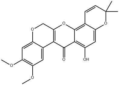 3,3-Dimethyl-6-hydroxy-9,10-dimethoxy-3H-bis[1]benzopyrano[3,4-b:6',5'-e]pyran-7(13H)-one Struktur