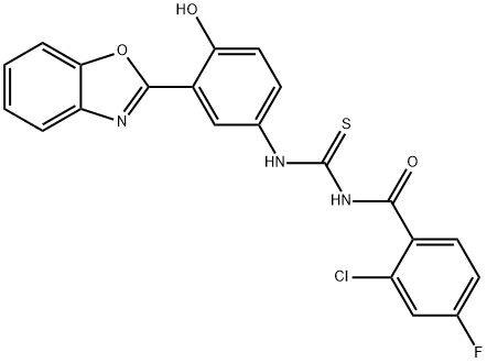 Benzamide, N-[[[3-(2-benzoxazolyl)-4-hydroxyphenyl]amino]thioxomethyl]-2-chloro-4-fluoro- (9CI) Struktur