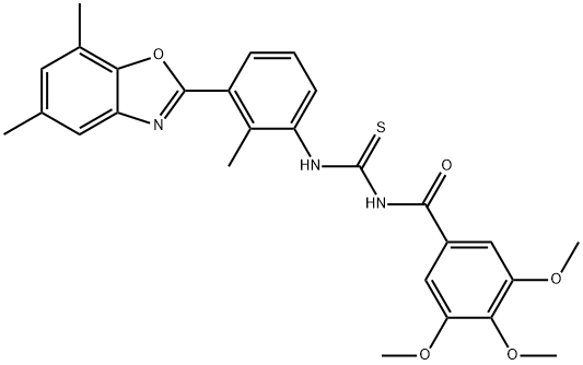 Benzamide, N-[[[3-(5,7-dimethyl-2-benzoxazolyl)-2-methylphenyl]amino]thioxomethyl]-3,4,5-trimethoxy- (9CI) Struktur