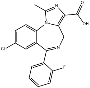 8-chloro-6-(o-fluorophenyl)-1-methyl-4H-imidazo[1,5-a][1,4]benzodiazepine-3-carboxylic acid Struktur