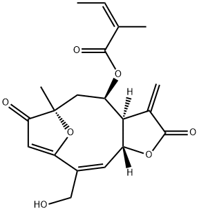 (Z)-2-Methyl-2-butenoic acid (3aR,4R,6R,10Z,11aR)-2,3,3a,4,5,6,7,11a-octahydro-10-hydroxymethyl-6-methyl-3-methylene-2,7-dioxo-6,9-epoxycyclodeca[b]furan-4-yl ester Struktur