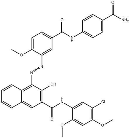 4-[[5-[[[4-(aminocarbonyl)phenyl]amino]carbonyl]-2-methoxyphenyl]azo]-N-(5-chloro-2,4-dimethoxyphenyl)-3-hydroxynaphthalene-2-carboxamide  Struktur