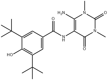 Benzamide,  N-(6-amino-1,2,3,4-tetrahydro-1,3-dimethyl-2,4-dioxo-5-pyrimidinyl)-3,5-bis(1,1-dimethylethyl)-4-hydroxy- Struktur