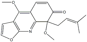 (+)-4,7-Dimethoxy-7-(3-methyl-2-butenyl)furo[2,3-b]quinolin-8(7H)-one Struktur