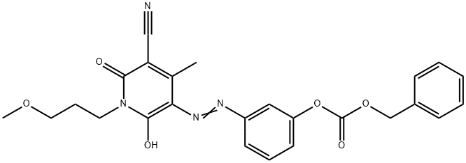 benzyl 3-[[5-cyano-1,6-dihydro-2-hydroxy-1-(3-methoxypropyl)-4-methyl-6-oxo-3-pyridyl]azo]phenyl carbonate Struktur