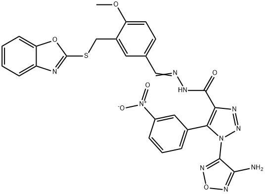 1H-1,2,3-Triazole-4-carboxylicacid,1-(4-amino-1,2,5-oxadiazol-3-yl)-5-(3-nitrophenyl)-,[[3-[(2-benzoxazolylthio)methyl]-4-methoxyphenyl]methylene]hydrazide(9CI) Struktur