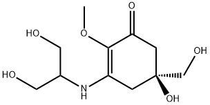 (-)-5-Hydroxy-3-[[2-hydroxy-1-(hydroxymethyl)ethyl]amino]-5-(hydroxymethyl)-2-methoxy-2-cyclohexen-1-one Struktur