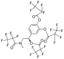 Bis(2,2,3,3,3-pentafluoropropanoic acid)4-[(R)-2-[methyl(2,2,3,3,3-pentafluoro-1-oxopropyl)amino]-1-(2,2,3,3,3-pentafluoro-1-oxopropoxy)ethyl]-1,2-phenylene ester Struktur