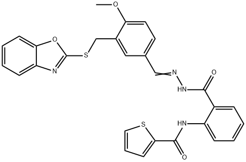 Benzoic acid, 2-[(2-thienylcarbonyl)amino]-, [[3-[(2-benzoxazolylthio)methyl]-4-methoxyphenyl]methylene]hydrazide (9CI) Struktur