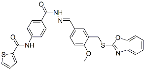 Benzoic acid, 4-[(2-thienylcarbonyl)amino]-, [[3-[(2-benzoxazolylthio)methyl]-4-methoxyphenyl]methylene]hydrazide (9CI) Struktur