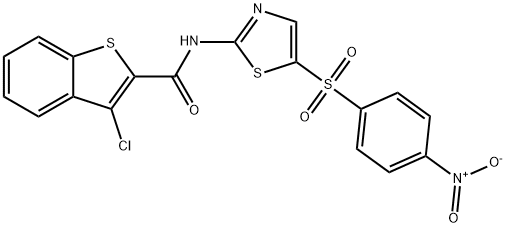 Benzo[b]thiophene-2-carboxamide, 3-chloro-N-[5-[(4-nitrophenyl)sulfonyl]-2-thiazolyl]- (9CI) Struktur