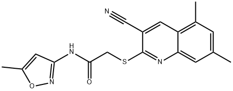 Acetamide, 2-[(3-cyano-5,7-dimethyl-2-quinolinyl)thio]-N-(5-methyl-3-isoxazolyl)- (9CI) Struktur