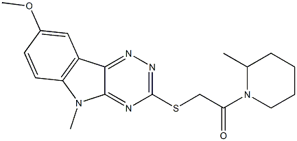 Piperidine, 1-[[(8-methoxy-5-methyl-5H-1,2,4-triazino[5,6-b]indol-3-yl)thio]acetyl]-2-methyl- (9CI) Struktur