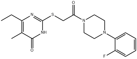 Piperazine, 1-[[(6-ethyl-1,4-dihydro-5-methyl-4-oxo-2-pyrimidinyl)thio]acetyl]-4-(2-fluorophenyl)- (9CI) Struktur