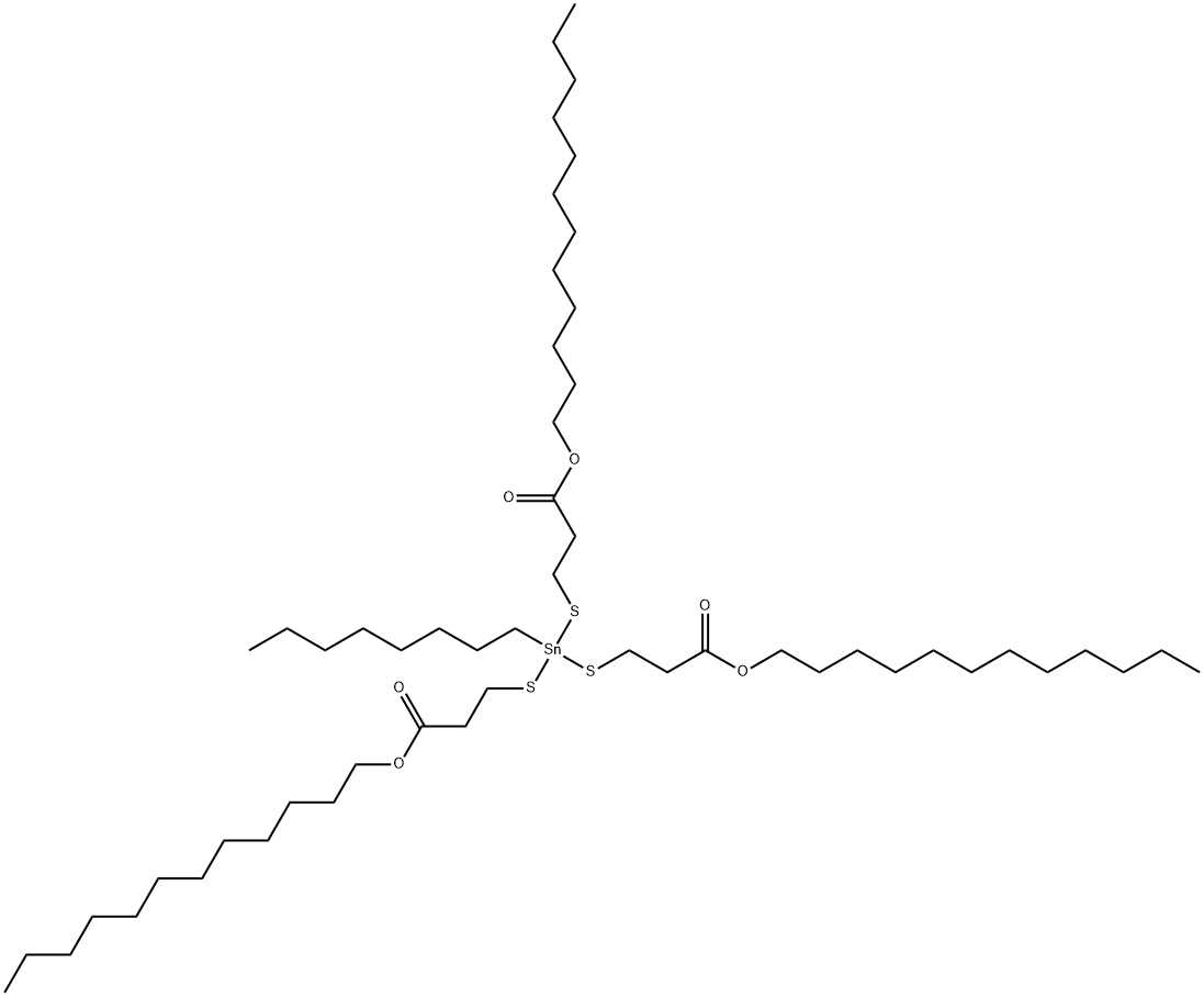 dodecyl 5-[[3-(dodecyloxy)-3-oxopropyl]thio]-5-octyl-9-oxo-10-oxa-4,6-dithia-5-stannadocosanoate Struktur