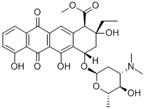 methyl (1R,2R,4S)-4-[(2S,4S,5S,6S)-4-dimethylamino-5-hydroxy-6-methyl- oxan-2-yl]oxy-2-ethyl-2,5,7-trihydroxy-6,11-dioxo-3,4-dihydro-1H-tetra cene-1-carboxylate Struktur