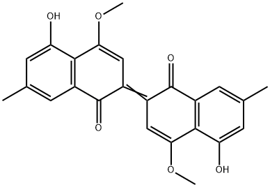 5-Hydroxy-2-(1,2-dihydro-5-hydroxy-4-methoxy-7-methyl-1-oxonaphthalen-2-ylidene)-4-methoxy-7-methylnaphthalen-1(2H)-one Struktur