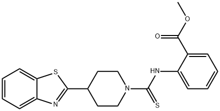 Benzoic acid, 2-[[[4-(2-benzothiazolyl)-1-piperidinyl]thioxomethyl]amino]-, methyl ester (9CI) Struktur