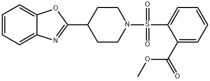 Benzoic acid, 2-[[4-(2-benzoxazolyl)-1-piperidinyl]sulfonyl]-, methyl ester (9CI) Struktur