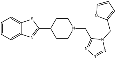 Benzothiazole, 2-[1-[[1-(2-furanylmethyl)-1H-tetrazol-5-yl]methyl]-4-piperidinyl]- (9CI) Struktur