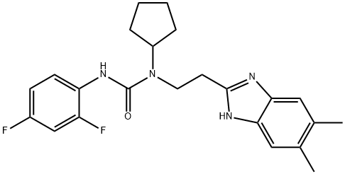 Urea, N-cyclopentyl-N-(2,4-difluorophenyl)-N-[2-(5,6-dimethyl-1H-benzimidazol-2-yl)ethyl]- (9CI) Struktur