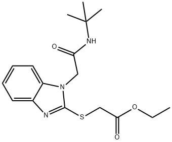 Acetic acid, [[1-[2-[(1,1-dimethylethyl)amino]-2-oxoethyl]-1H-benzimidazol-2-yl]thio]-, ethyl ester (9CI) Struktur