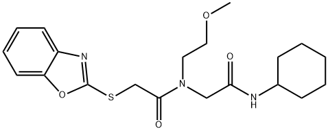 Acetamide, 2-(2-benzoxazolylthio)-N-[2-(cyclohexylamino)-2-oxoethyl]-N-(2-methoxyethyl)- (9CI) Struktur